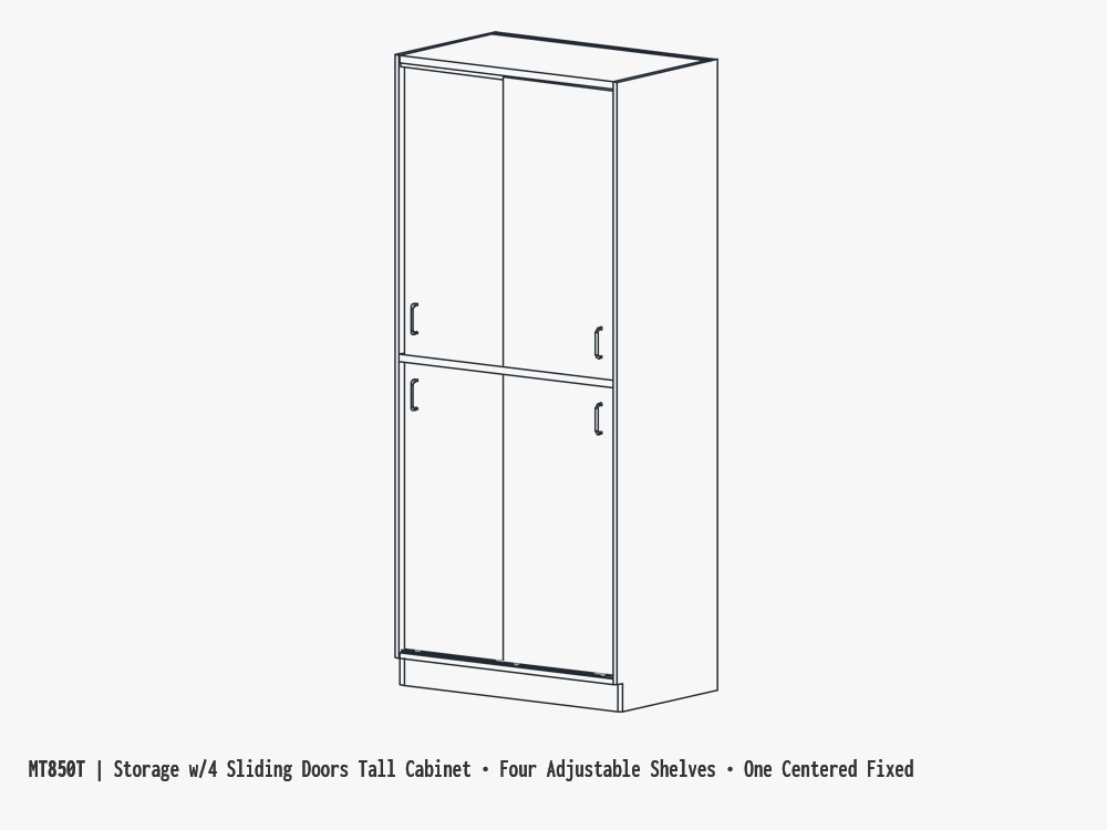 MT850T Storage W 4 Sliding Doors Tall Cabinet Four Adjustable Shelves One Centered Fixed Cabinets Casegoods Casework MultiTable Phoenix Arizona 602 773 6911